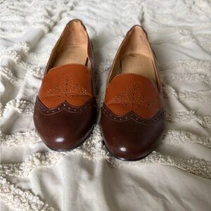Women's Two-Tone Brown Leather Slip-On Loafers
